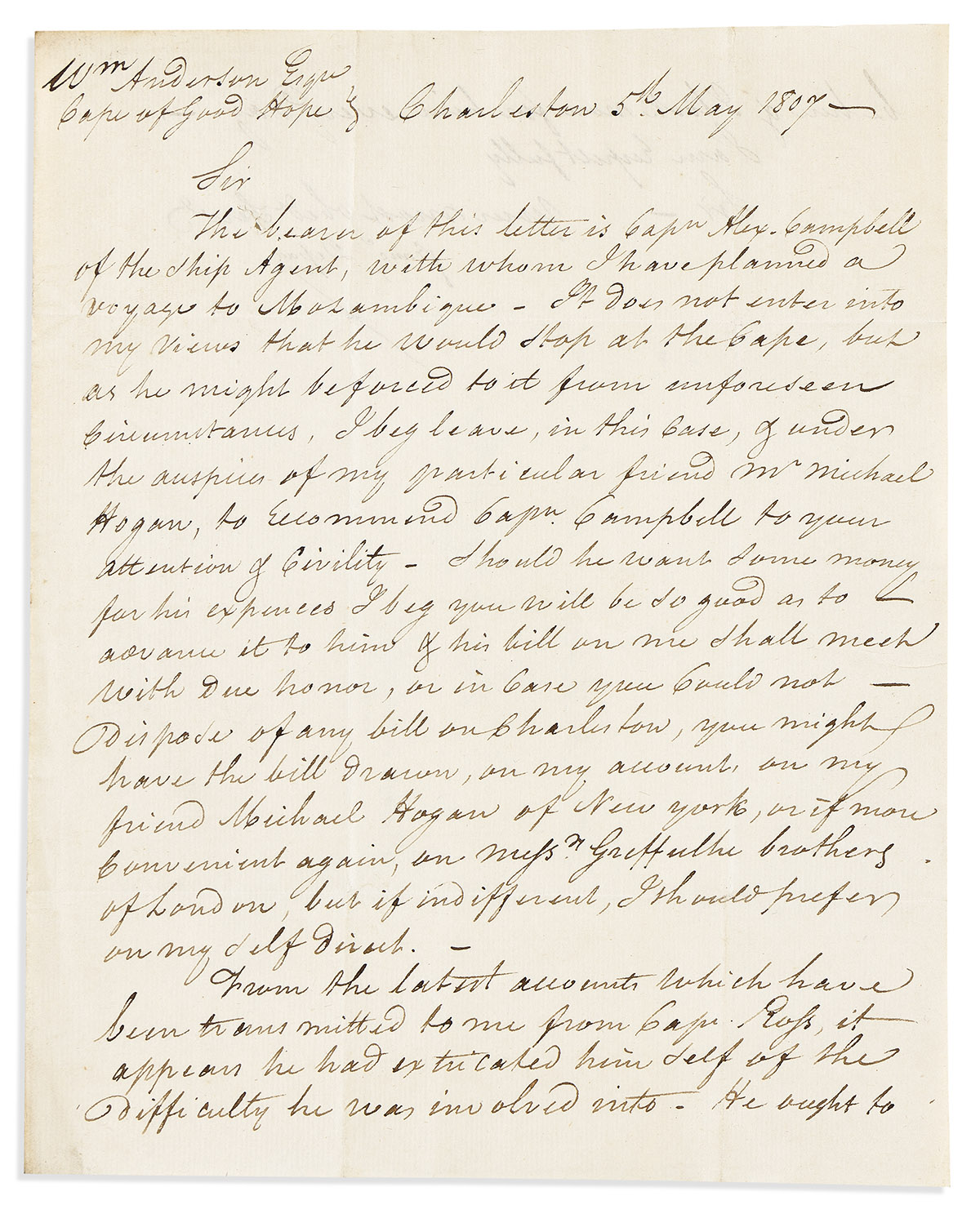 (SLAVE TRADE.) Francis De Pau. Letter of recommendation by a slave ship owner, carried aboard a known voyage on the Middle Passage.